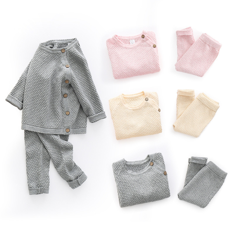2PCS Herbst Winter Baby Jungen Mädchen Einfarbig Kleidung Neugeborenen Baby Casual Kleidung Anzug Infant Langarm Top + Hosen pyjamas