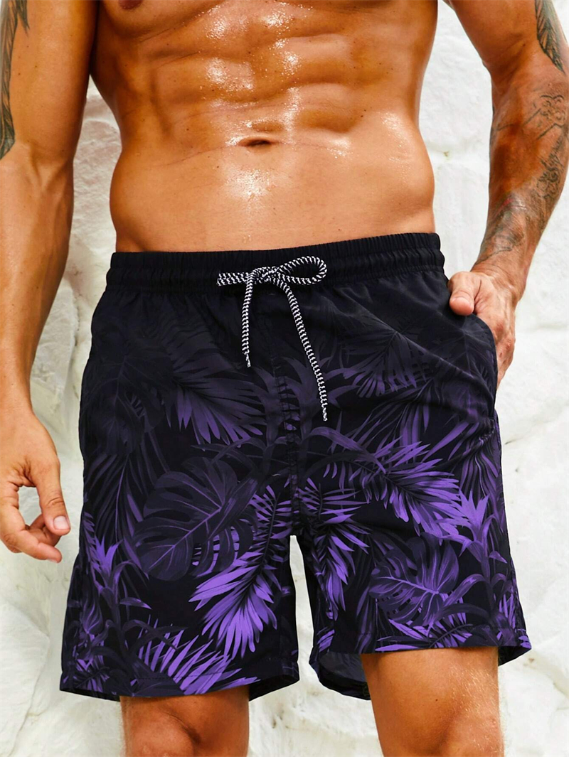 Sommerliche Trend-Shorts für Herren mit 3D-Palmblattmuster, Strandshorts, geeignet für Outdoor-Aktivitäten, tägliche Fitness und Schwimmen.
