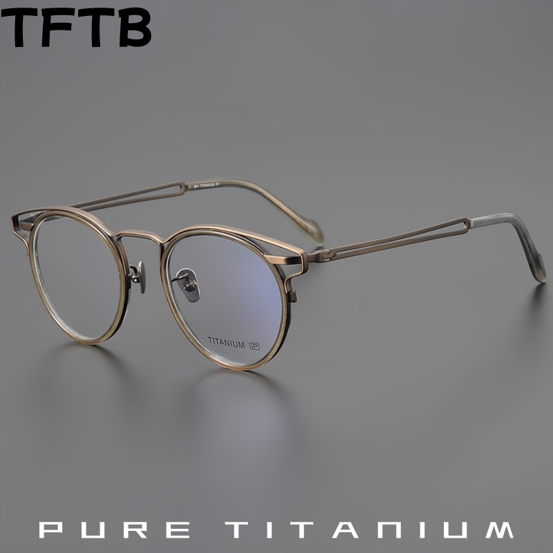 TFTB ใหม่ Retro รอบผู้ชายและผู้หญิงแว่นตา Luxury PURE TITANIUM TREND ออพติคอลกรอบแว่นตาแฟชั่น 139 มม.