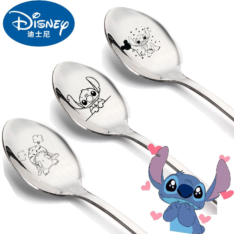 Nuevos cucharas de punto de Disney, vajilla Kawaii Lilo & Stitch, cucharada de dibujos animados, regalos de fiesta de cumpleaños