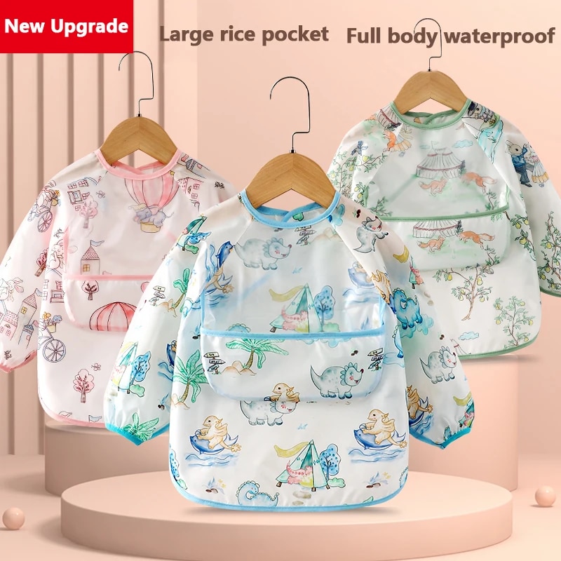 Macacão de comida para bebê, à prova d'água e à prova de sujeira, avental para crianças, primavera e outono, menina, tesouro, menino, lavagem de bebê, roupa traseira protec