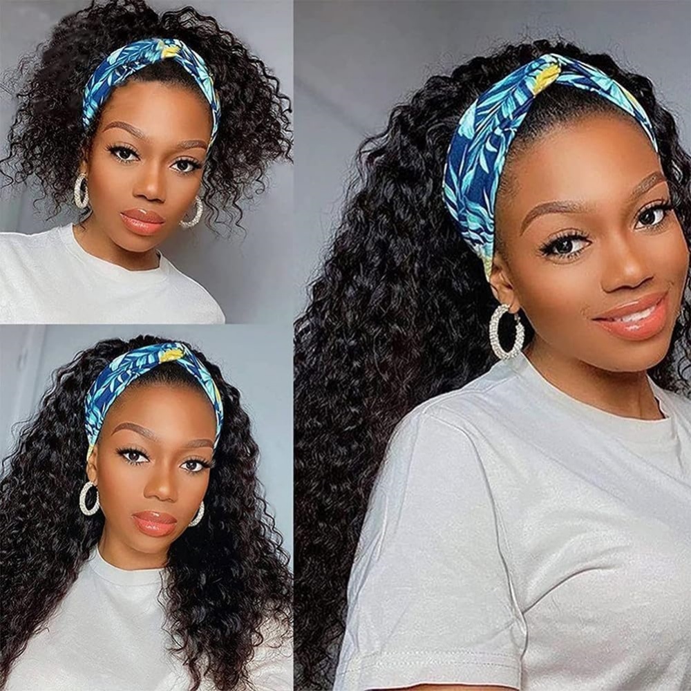 Bling Hair Kinky Curly Human Hair Headband Wig For Black Women 180% Density Brazilian Remy Full Machine Made 100% Human Hair