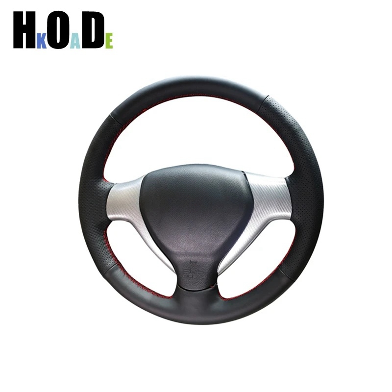Cubierta de volante de coche para Honda Jazz Fit 2005 2006 2007 DIY puntada a mano cuero de microfibra PU negro