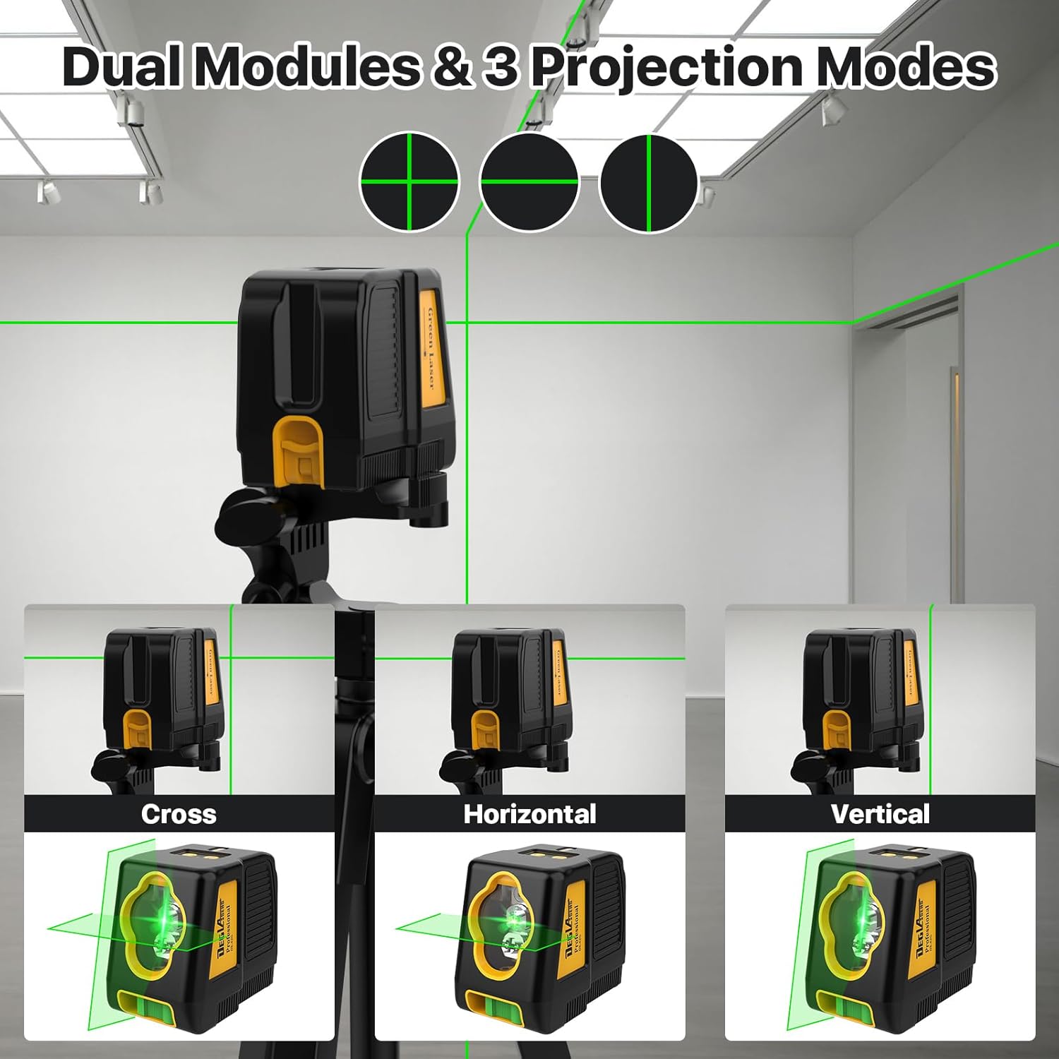 Dewlasers 2 garis 100Ft sinar hijau garis silang perataan otomatis modul ganda tingkat laser,