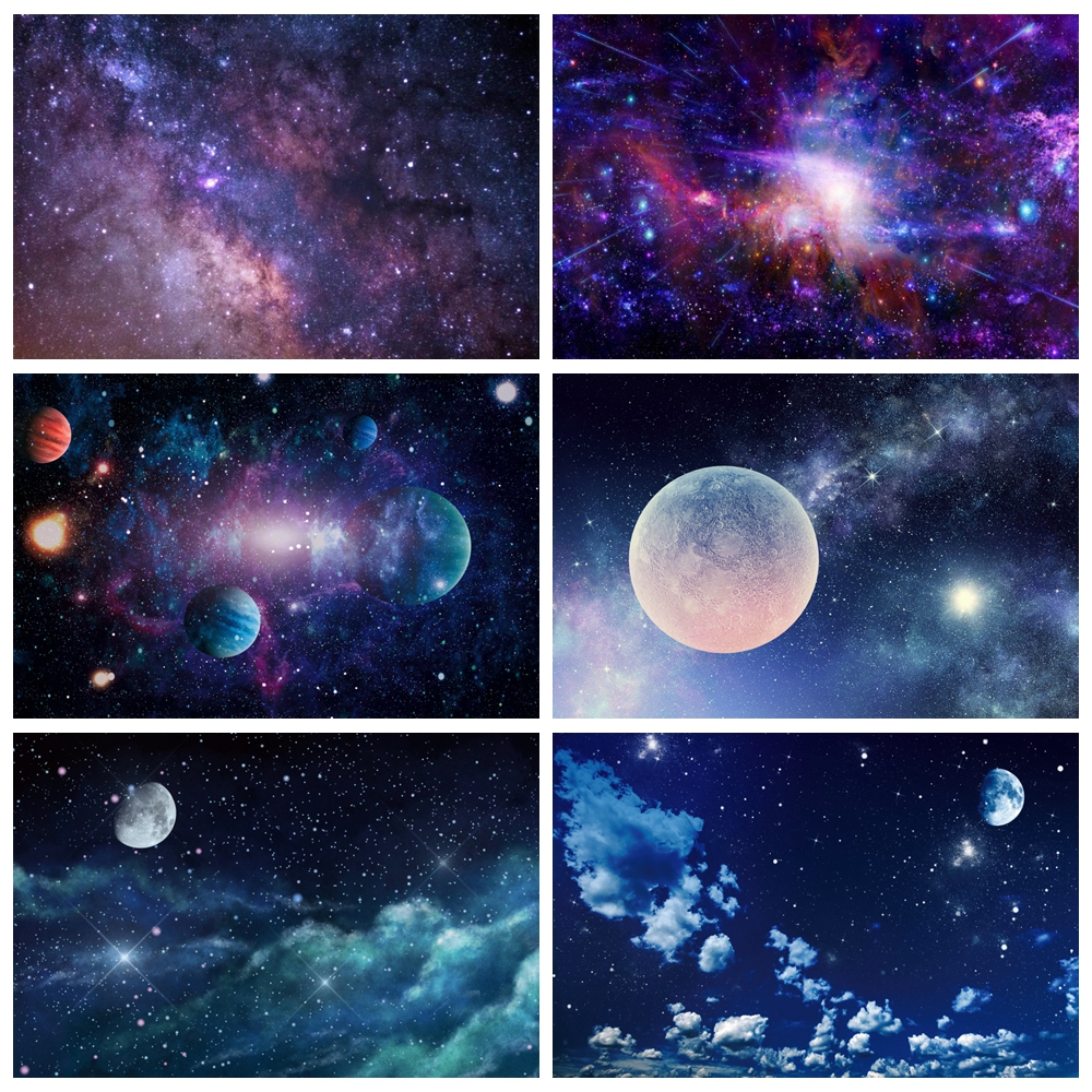 Toile de fond de photographie de ciel étoilé de nuit, bannière de décor de fond, espace de tiques, lune, nuage, voie lactée, étoile, enfants, bébé, fête d'anniversaire