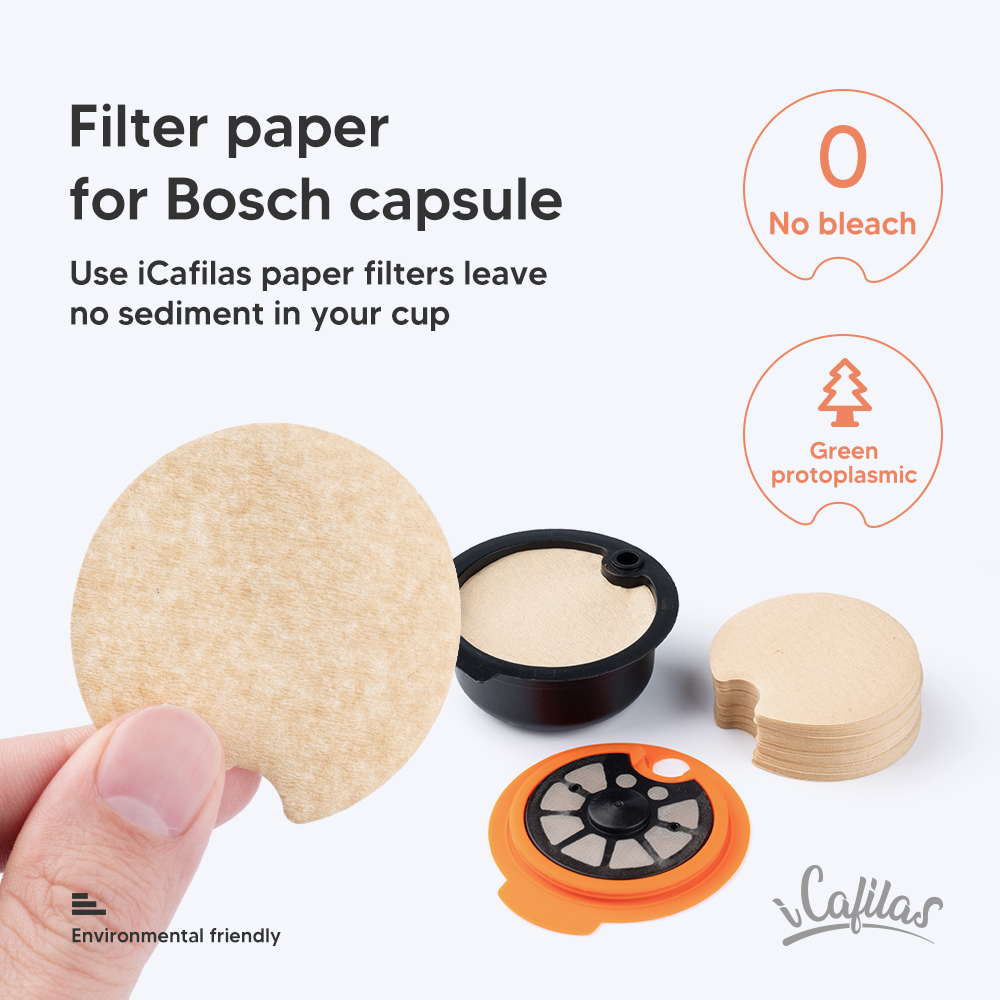 Penyaring kertas kapsul kopi icafilas untuk mesin BOSCH s, penyaring kertas dapat diisi ulang, pembuat Filter yang dapat mengecewakan