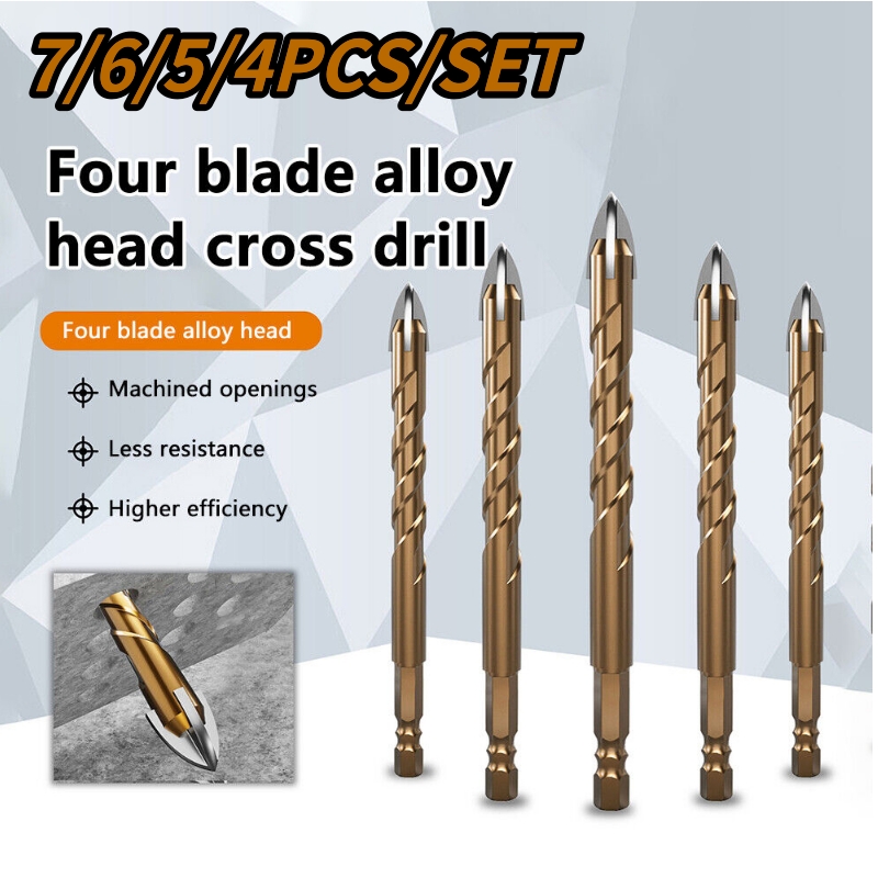 7PCS 3-12mm Cross หกเหลี่ยมกระเบื้องเจาะ Bits ชุดสําหรับแก้วโลหะเซรามิคคาร์ไบด์โลหะผสม Cross กระเบื้องเจาะชุด Bit เจาะเครื่องมือ