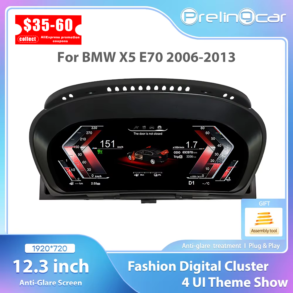 12.3 "Linux รถ LCD Dashboard สําหรับ BMW X5 E70 X6 E71 2006-2013 CCC CIC Cluster แผง Virtual CockPit Speedometer