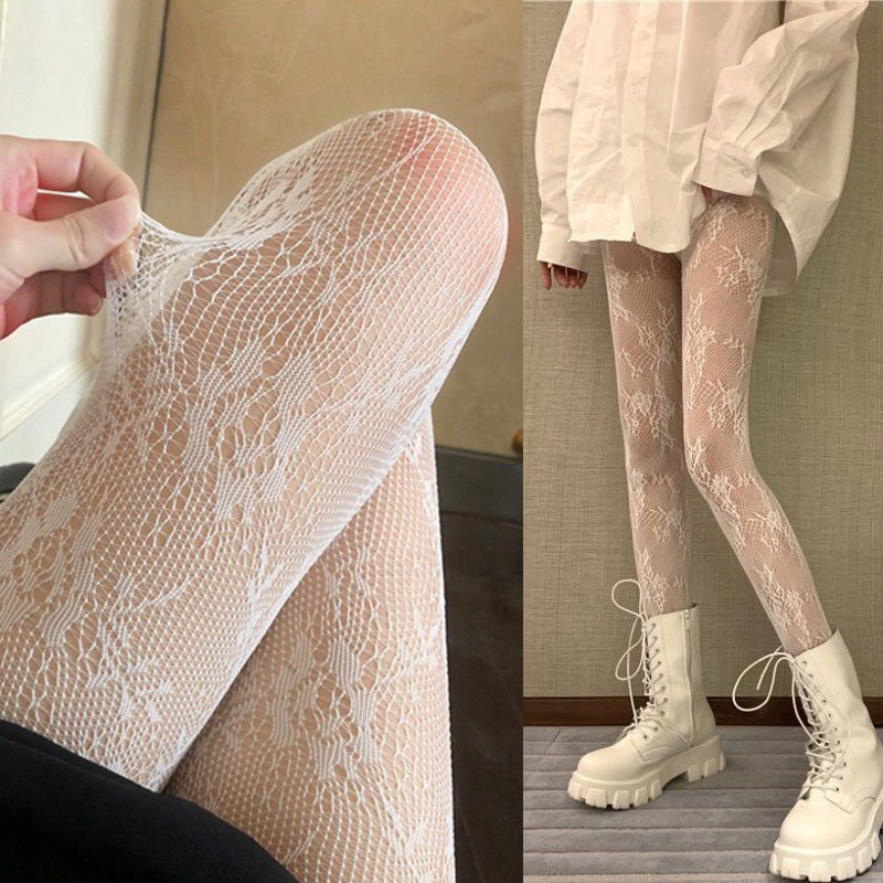 Medias florales estilo Punk para chicas dulces de Lolita, medias altas hasta el muslo coloridas, lencería Sexy para mujer, pantimedias de rejilla de malla caladas