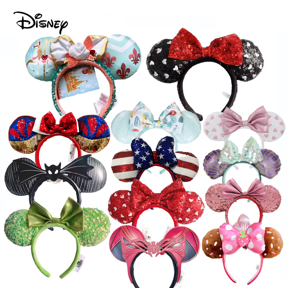 Diadema con orejas de princesa sirena de Disney, Mickey Mouse, lazos grandes de lentejuelas, disfraz con orejas, diadema de felpa para Cosplay, diadema para adultos/niños, regalo