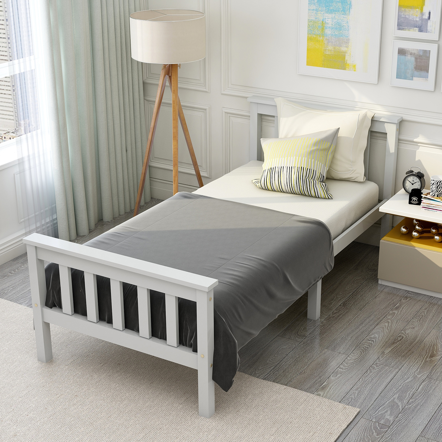 Letto singolo Struttura letto in legno massello di pino da 3 piedi per adulti e bambini 90 x 190 cm