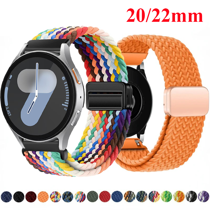 Bracelet magnétique 20 mm 22 mm pour Samsung Galaxy Watch 7/6/Classic/5/4/3, bracelet en nylon tressé pour Huawei Watch 4/3/GT 5 4