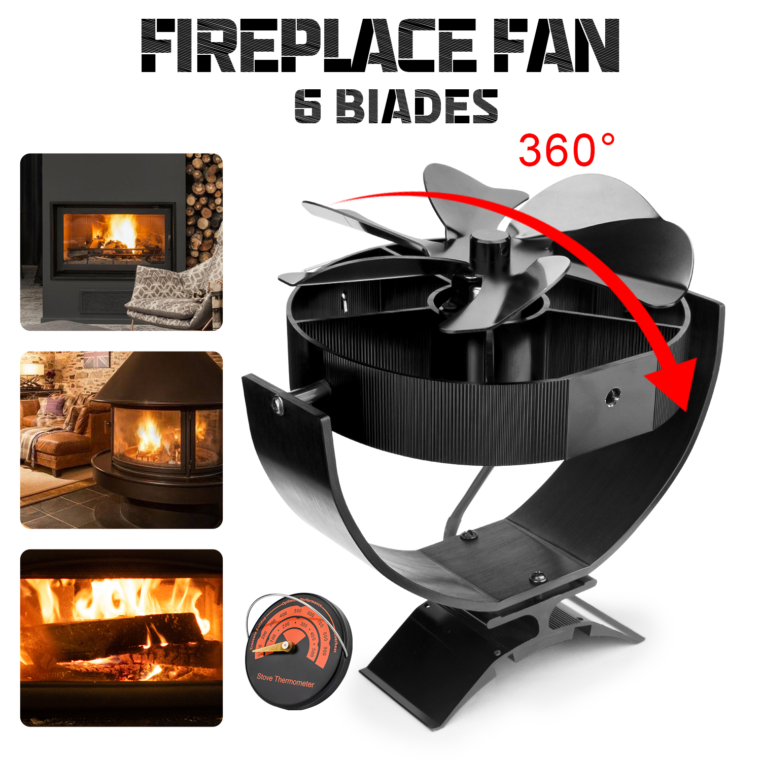 6 Blades Heat Powered Fireplace Fan 360 Rotating Stove Fan Log Wood Burner Eco-fan Quiet Heater Home Efficient Heat Distribution