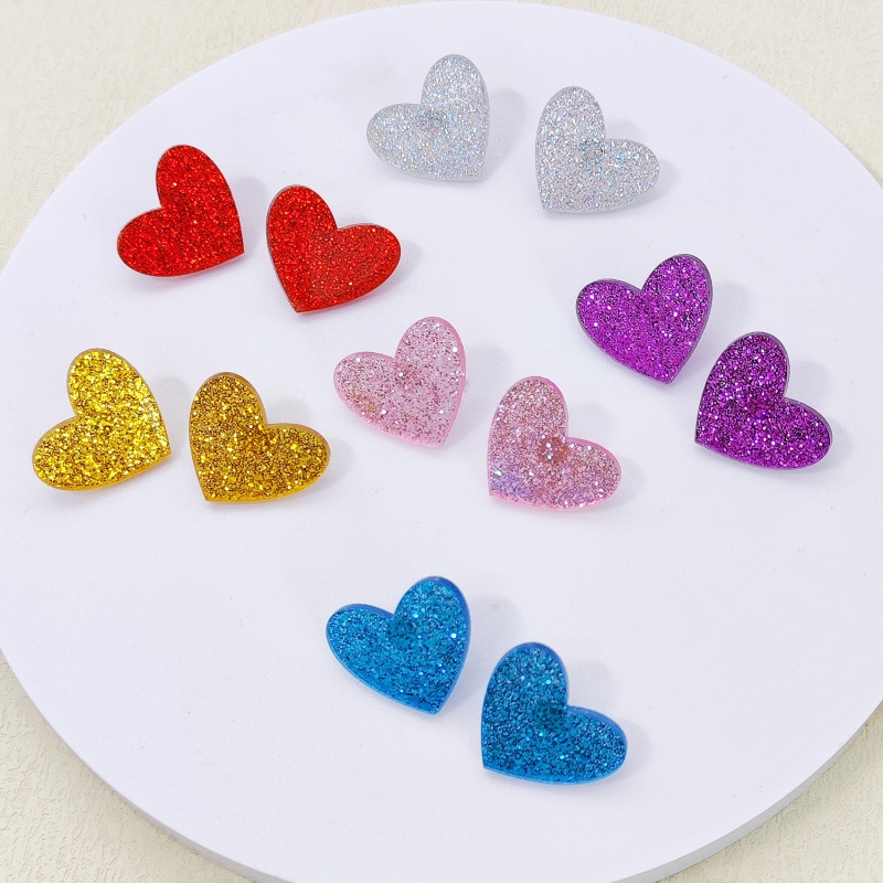 KUGUYS – boucles d'oreilles en forme de cœur pêche à paillettes pour femmes, bijoux en acrylique, accessoires Kawaii