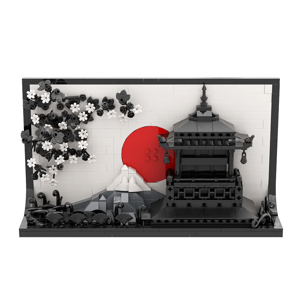 MOC Japanse Kunst 3D Schilderijen Bricks Model Japan Stad Street View 3D Sakura Art Fotolijst Bouwstenen Montage Speelgoed Geschenken