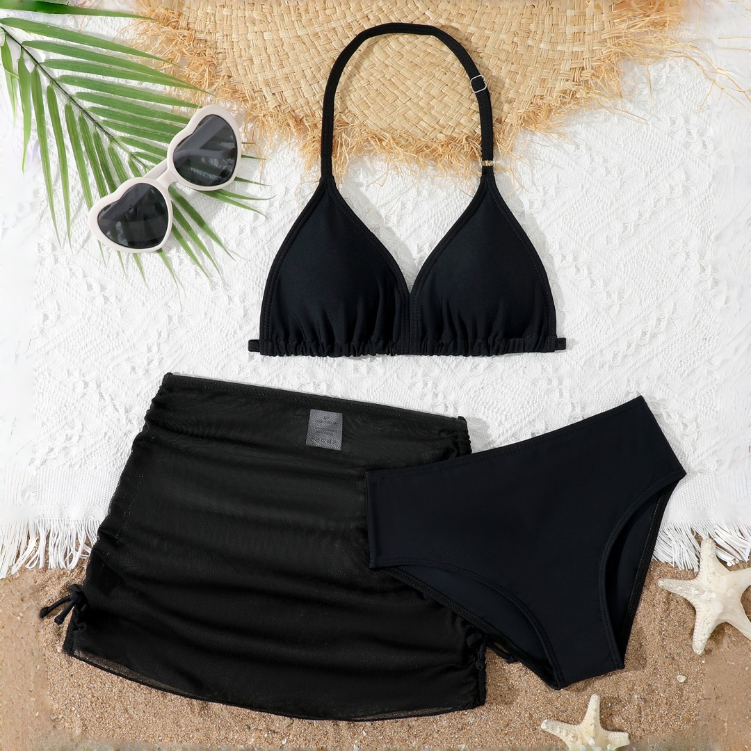 Trzyczęściowy strój kąpielowy bikini dla nastolatek, idealny do pływania na plaży lub w basenie, letni strój kąpielowy dla dziewczynek, strój dla dzieci.