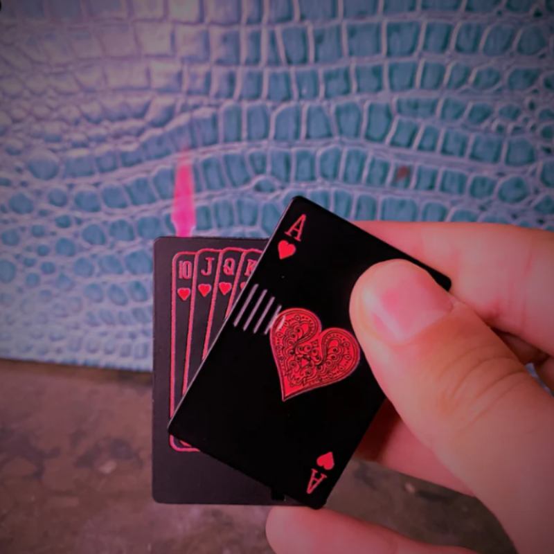 Briquet en forme de carte de poker en métal avec détecteur de trésorerie, lumière coupe-vent, décompression, torche à Turbine Portable, cadeau pour hommes