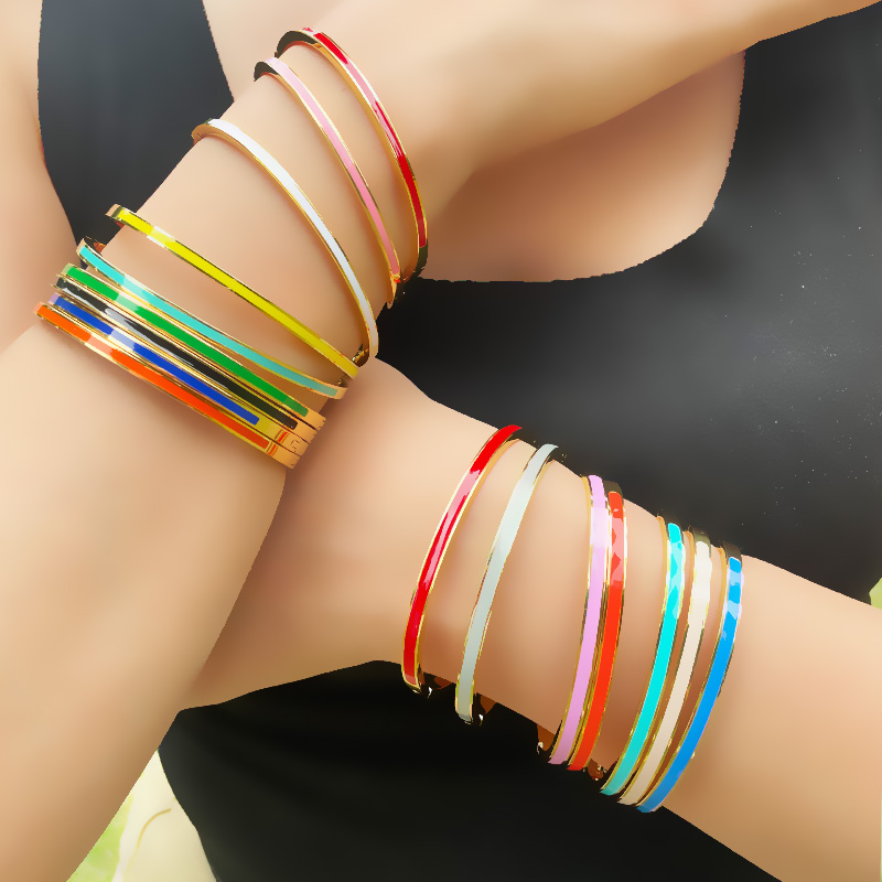 Zalman-brazaletes esmaltados coloridos para mujer, pulsera romántica Simple de acero inoxidable de Color dorado que nunca se decolora, venta al por mayor 2023