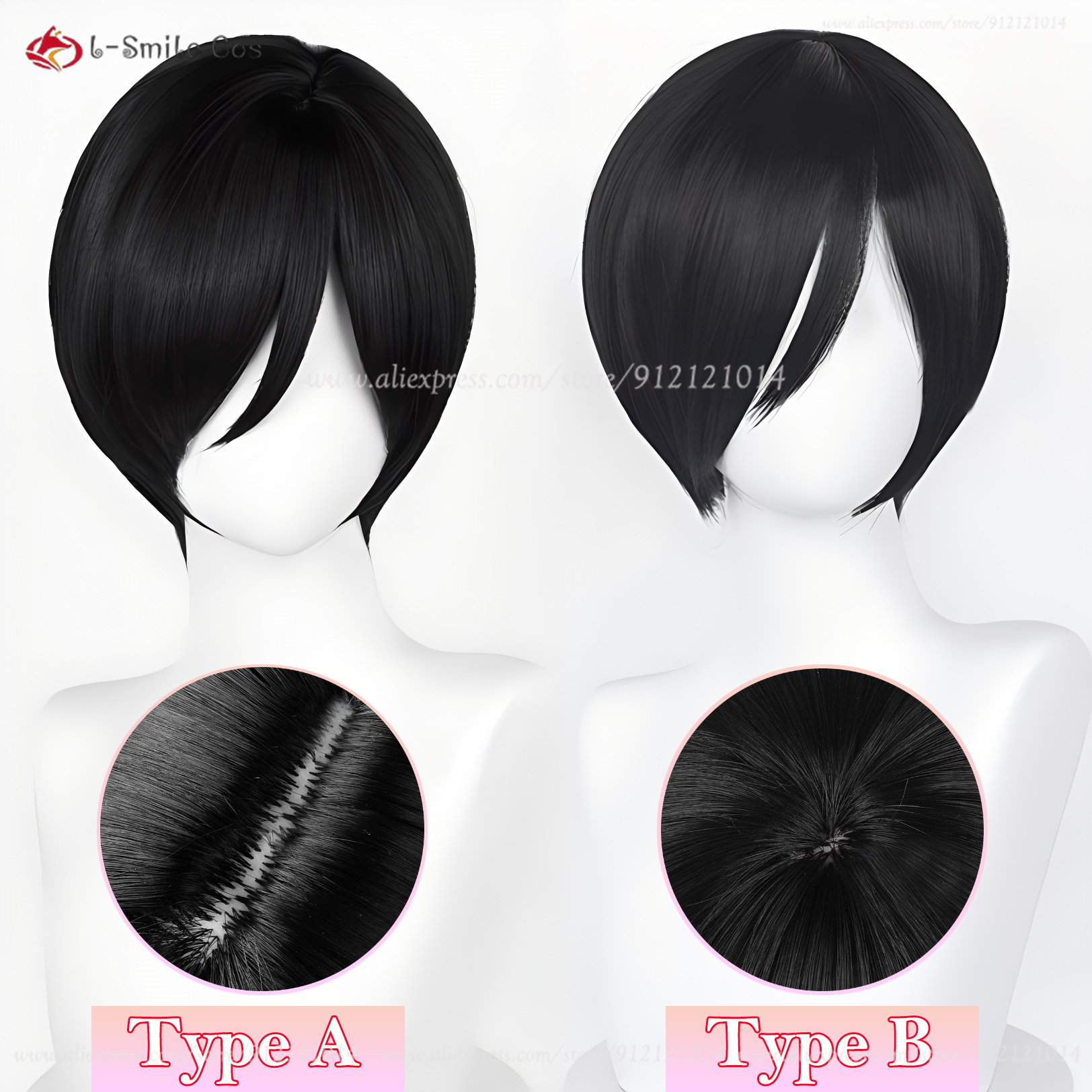 Peluca de Cosplay de Anime Ada Wong, pelucas de Cosplay de 32cm, pelo sintético corto negro resistente al calor, pelucas de rol de fiesta para mujer + gorro de peluca