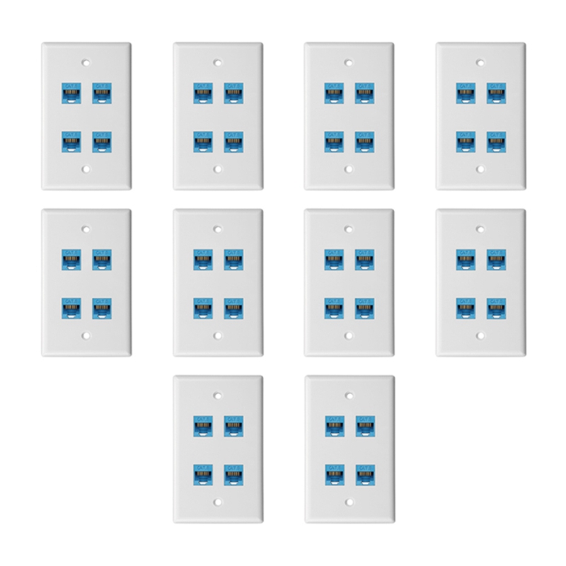 10 Buah Pelat Dinding Ethernet Cat 6 4 Port Betina Ke Betina Kompatibel dengan Pelat Muka Dapat Dilepas Cat6/5/5E untuk Pemasangan Mudah B