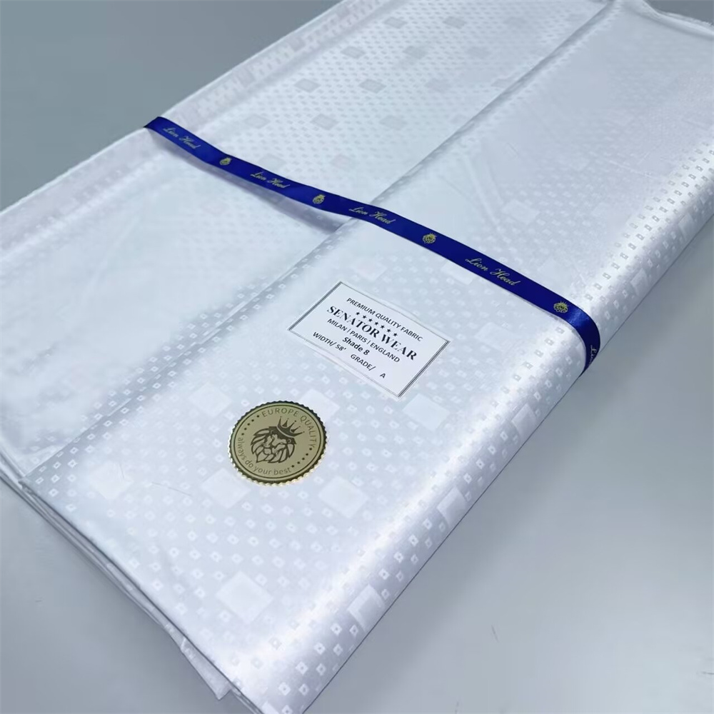 Tela de encaje de Material Atiku para hombre, tela africana de Color blanco, encaje pulido de buena calidad, 5 yardas para vestidos, 2024