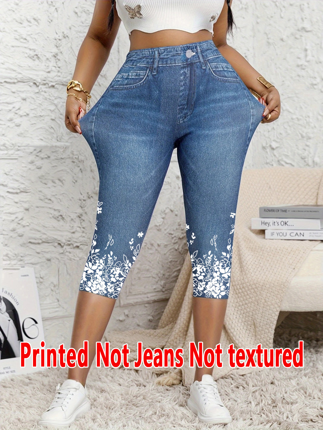 5898 [Bedruckte Leggings - Kein Jeansstoff] Damen-Leggings mit Kunstjeans-Print, Figurbetonte Hosen