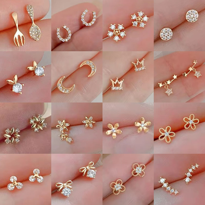 เงินทิเบตมินิคริสตัลผีเสื้อหวานต่างหูดอกไม้ Helix กระดูกอ่อน Tragus Lobe วัยรุ่นหูเจาะเครื่องประดับ