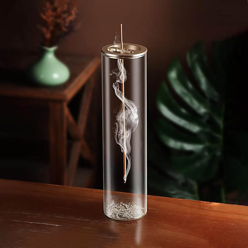 Queimador de incenso de vidro moderno, suporte de incenso voador anti-queda com coletor de cinzas de vidro removível para decoração de casa, meditação de ioga