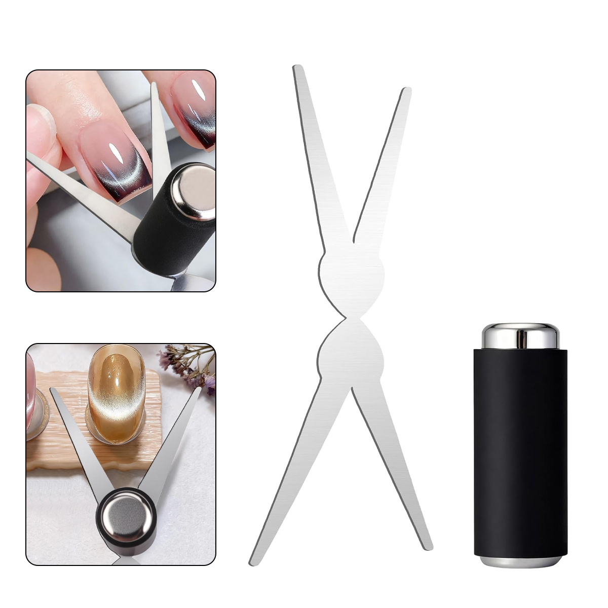 Doppelkopf-Magnet-Set für französische Nagelkunst, 3D starker Cat-Eye-Magnet, Nagelkunst-Gel-Lack, DIY V-förmiger Effekt, Maniküre-Magnetwerkzeug