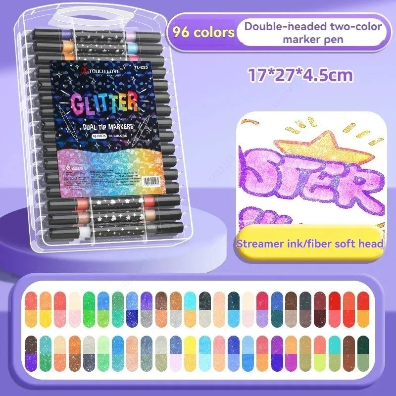 6/48/96 Colors Dual Brush Tip Glitter Art Markers Metallic Paint Marker Set Pens DIY Crafts Birthday Cards, Making Poster, Album