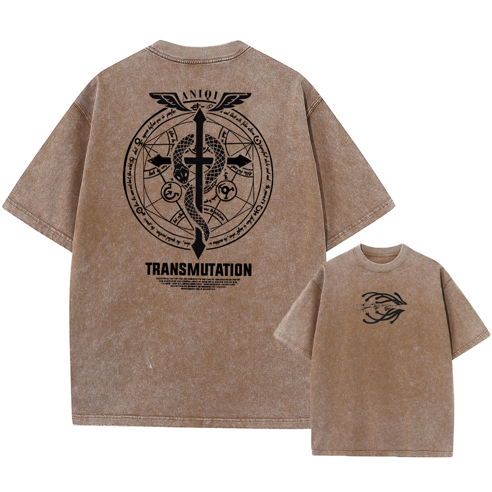 อะนิเมะFullmetal Alchemist Acid TShirtผู้ชายพิมพ์Retro Harajukuสไตล์แฟชั่นStreetwearประสิทธิภาพแขนสั้นUnisex