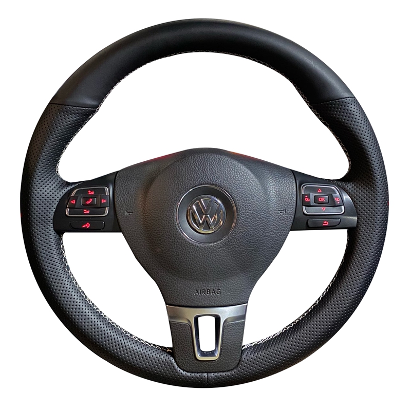 Penutup anyaman roda kemudi mobil untuk Volkswagen Golf 6 Mk6 VW Polo Sagitar Bora Santana Jetta Mk6 kulit buatan antiselip