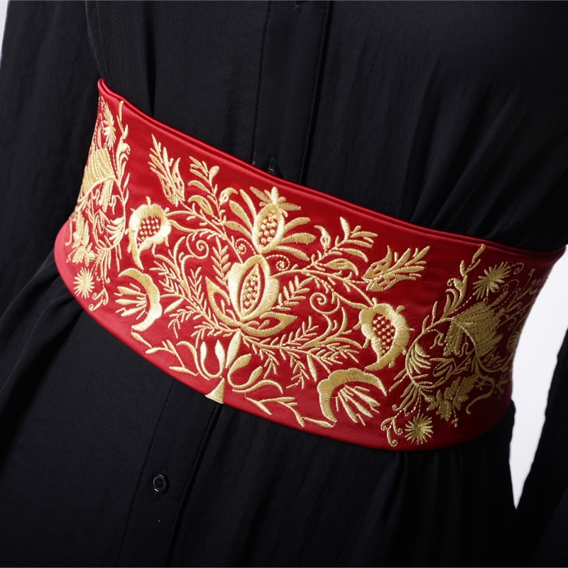 Cinturón ancho bordado Retro japonés, fajas, decoración de vestido tipo kimono, cinturón ajustable para mujer, faja Yukata, cinturón con lazo