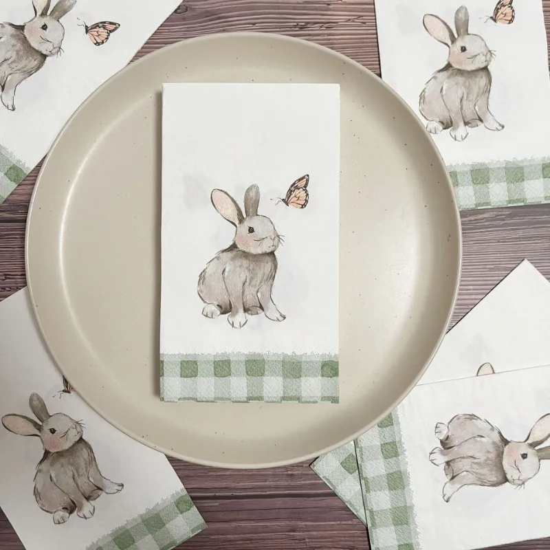 Serviettes de Table Rectangulaires Imprimées Lapin de Pâques, 3 Plis, Grande Taille, 33x40, Papillon, Sophia, Bart, Papier, Motif Papillon, 20 Pièces