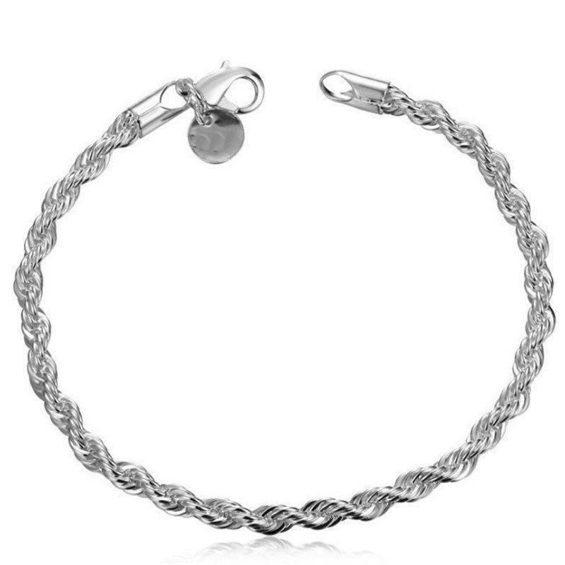 4MM electroplated Twisted ROPE สร้อยข้อมือเครื่องประดับผู้ชายและผู้หญิงแฟชั่นจี้ Charm เครื่องประดับประกาย