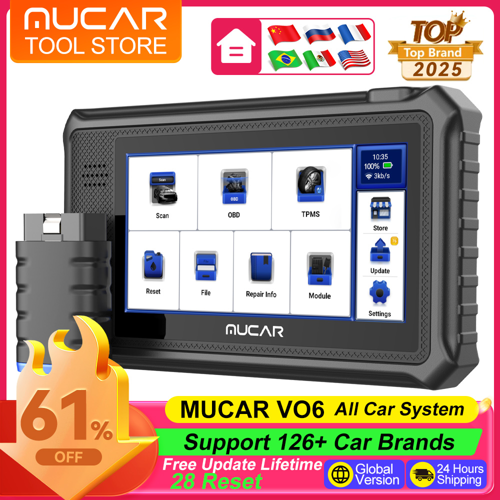 MUCAR VO6 OBD2 Scanner Diagnostic Tools 28 Reset Services 2024 Bidirectional Scan Tools Full Systems Auto Diagnostic Scanner