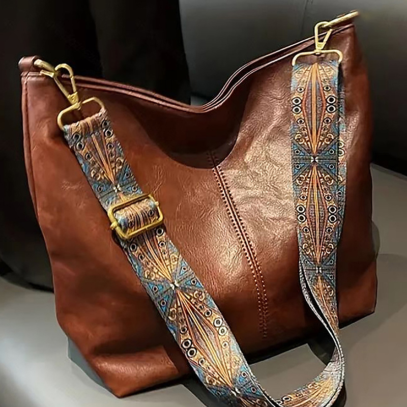 Bolso de hombro Vintage para mujer, bandolera de hombro de alta capacidad, Simple, con correa ancha, Color sólido