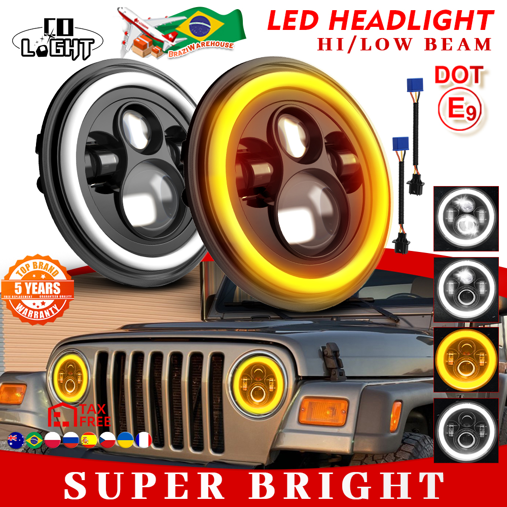 CO LIGHT Wrangler LED-koplampen Dot E9 met Halo 7 inch ronde LED-koplamp met dagrijverlichting DRL richtingaanwijzer 12V 24V