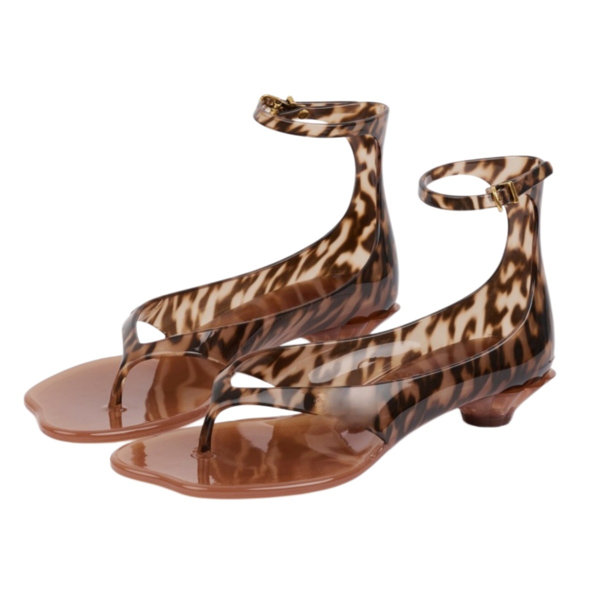 Sandal Wanita Transparan Jelly Ujung Persegi Penutup Jepret Hak Rendah Serbaguna Nyaman Sepatu Pantai Sandal Jepit Kasual Wanita