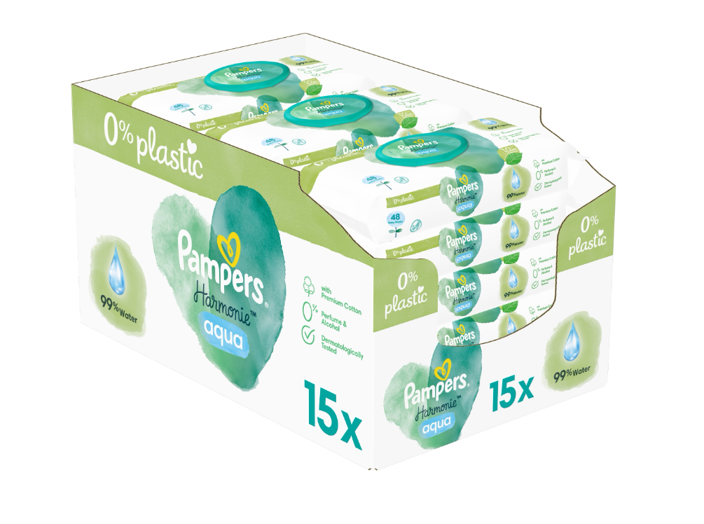 PAMPERS Harmonie AQUA Chusteczki nawilżane dla dzieci op. 15x48 szt