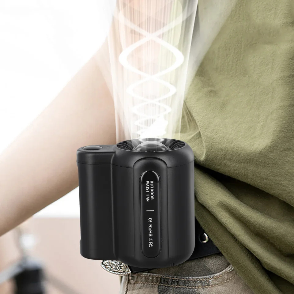 Przenośny, ładowalny wentylator biodrowy Mini osobisty letni wentylator chłodzący do podróży i sportów na świeżym powietrzu z baterią 4500 mAh