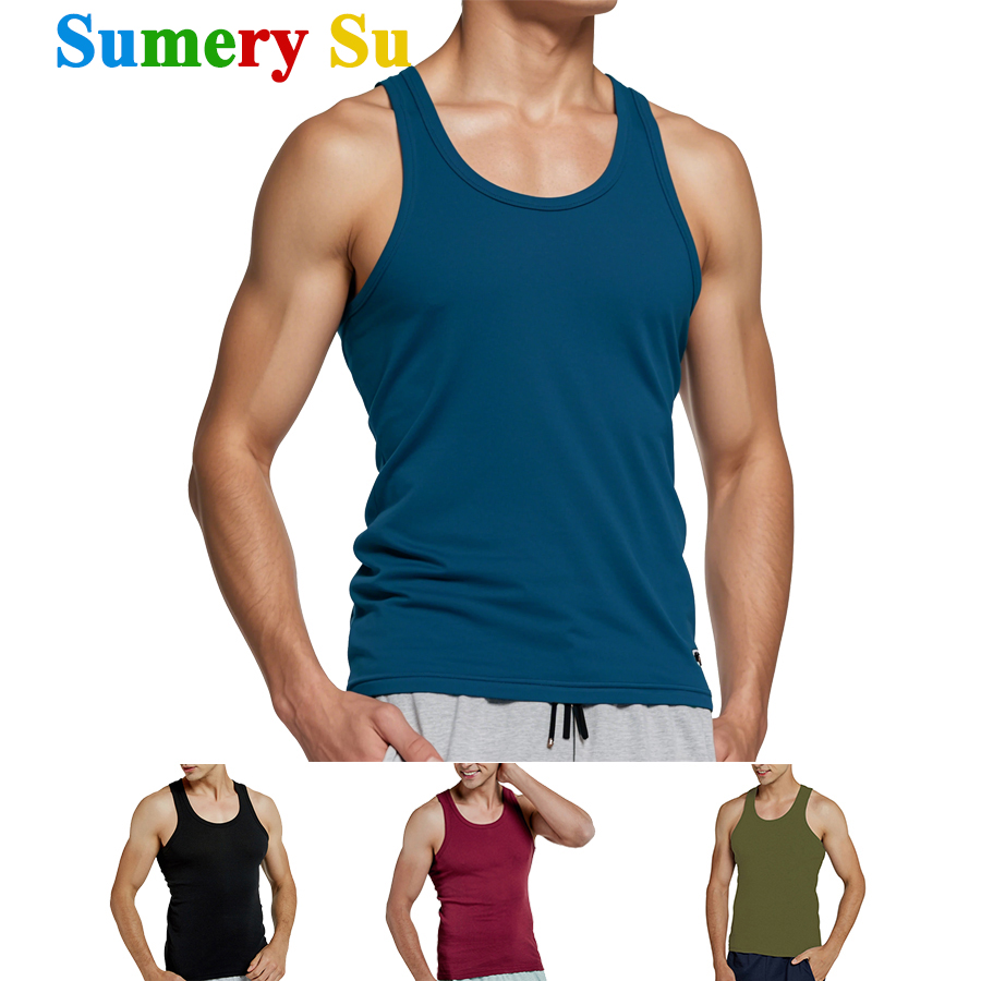 เสื้อกล้ามผู้ชายใหม่ 100% ผ้าฝ้ายเสื้อกั๊ก Mens Slim Casual Breathable เสื้อแขนกุด Gym Running เสื้อกล้ามชายของขวัญขายร้อน
