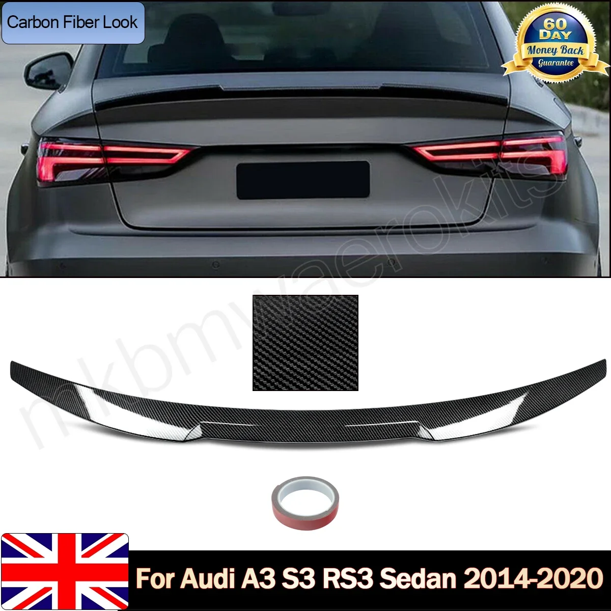 Voor Audi A3 S3 RS3 Sedan 2014-2020 V-Type Koolstofvezel Stijl Kofferbak Spoiler