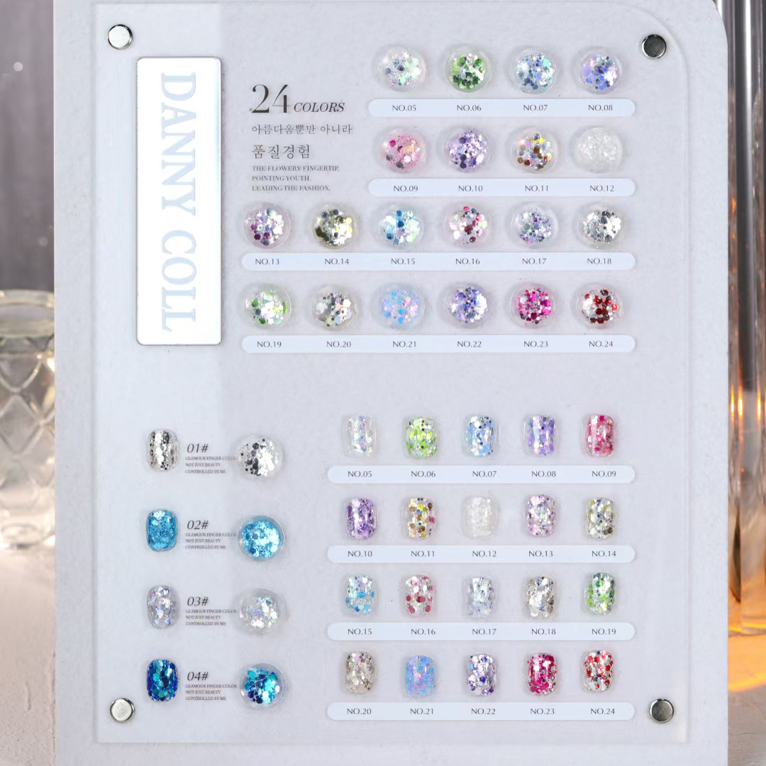 Ensemble de Verhéritage à Ongles Gel à Paillettes avec Carte d'Affichage, Soak Off UV LED, Laque Brillante, 24 Documents