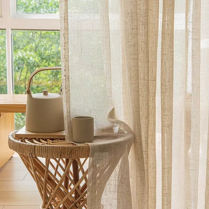 Cortinas transparentes de algodón y lino para ventana de tul, color Beige, para sala de estar, dormitorio, comedor, sensación rústica, semiescritorio, Hotel, hogar, decoración