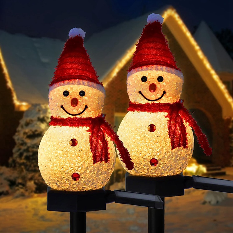 Décorations de noël lumière solaire bonhomme de neige noël extérieur solaire alimenté piquets lumières pour couloir Patio pelouse décoration