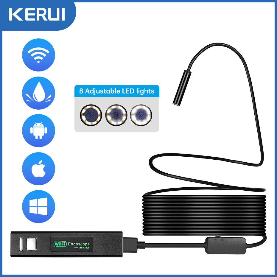 KERUI Mini-Endoskopkamera, WiFi, Micro-USB-Anschluss, Kamera für iOS, Android, PC, weiche Inspektionskamera, Endoskop, IP68 wasserdicht
