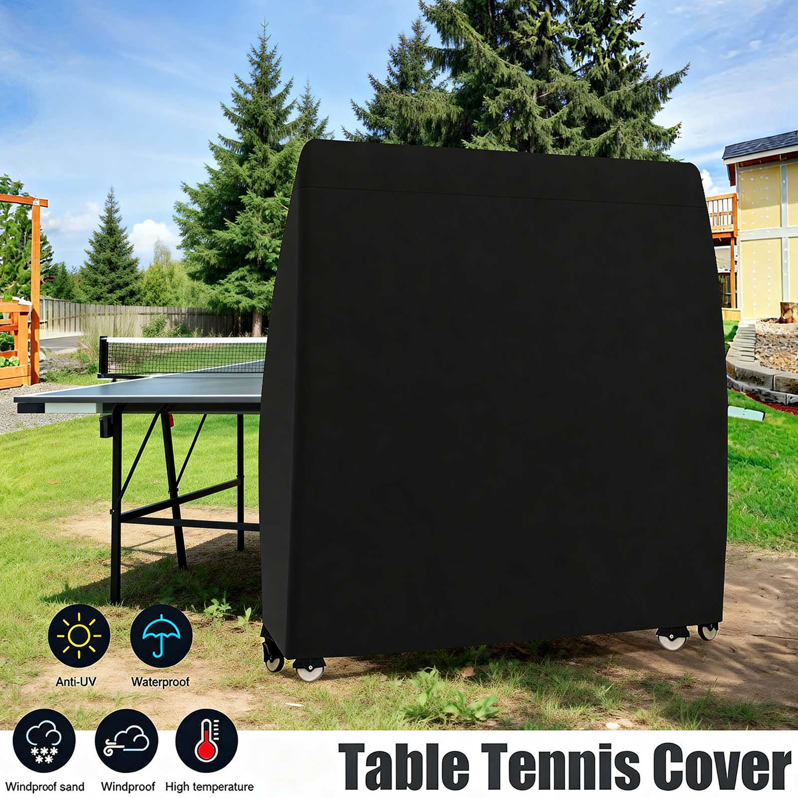 Table Tennis Cover Heavy Duty Waterproof Outdoor Indoor Ping Pong Table Storage Covers Accessories Polyester 165 x 70 x 185cm