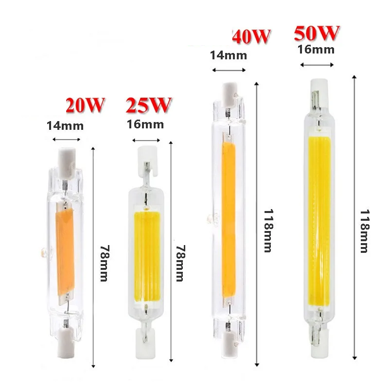 할로겐 전구 교체용 조광 가능 R7S LED COB 튜브 전구, 118mm, 78mm 투광등, 220V, 20W, 25W, 40W, 50W