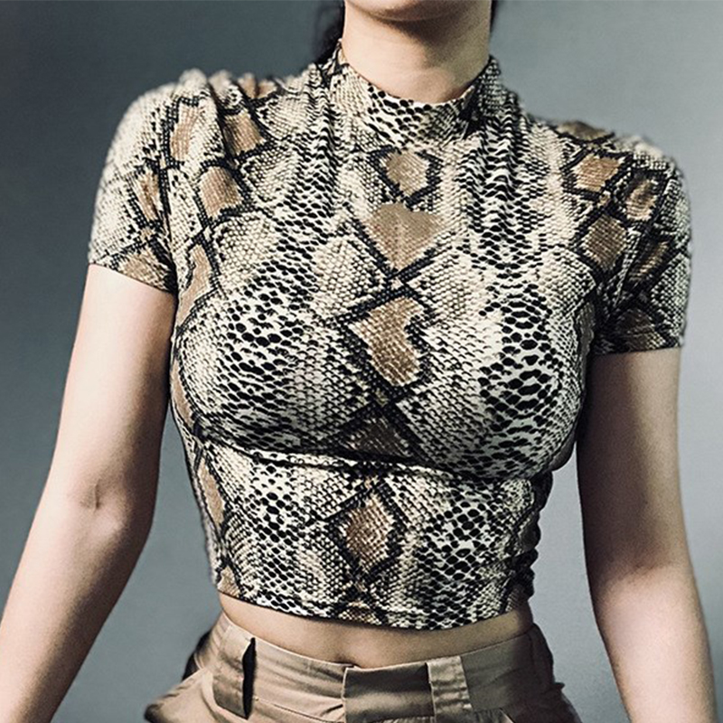 Top corto Sexy con estampado de serpiente para mujer, camiseta sin mangas ajustada con cuello alto, Top corto Harajuku sin mangas, camisetas para niña 2024